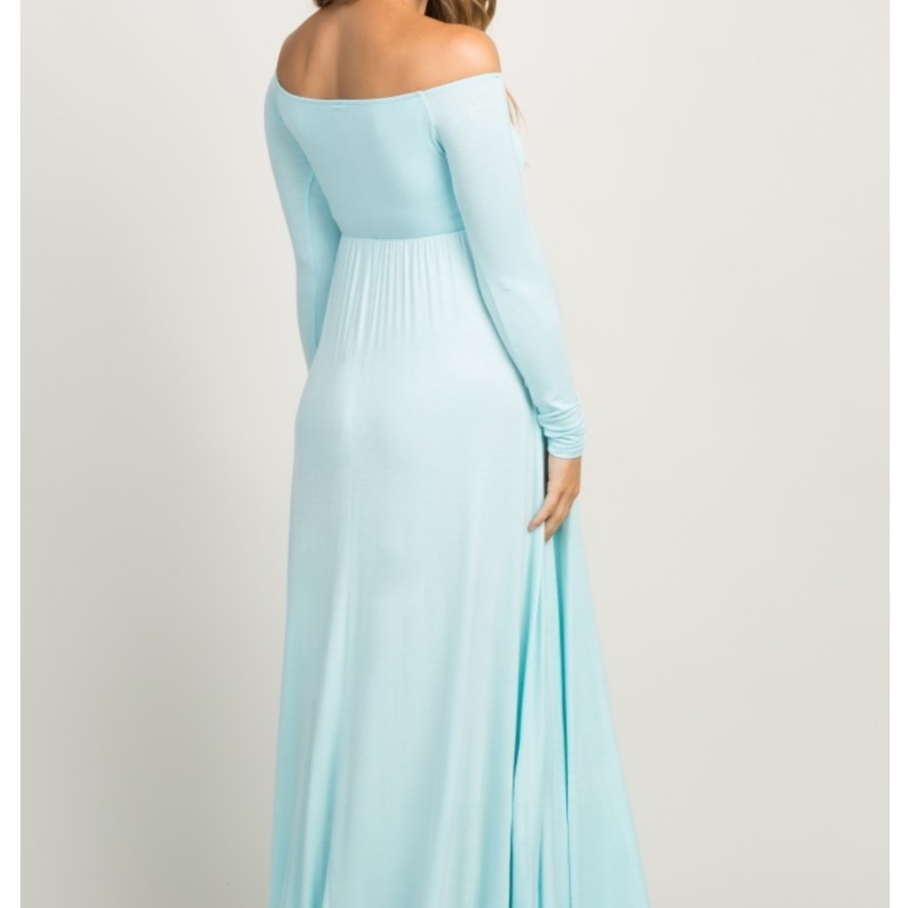 Pinkblush Solid Lt.Blue Off Shoulder Maxi Dress - Picture 6 of 6